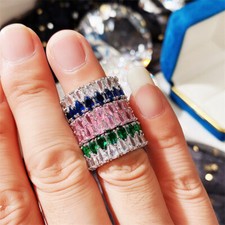 Fashion 925 Silver Filled Ring Women Shiny Cubic Zircon Party Jewelry Sz 6-10