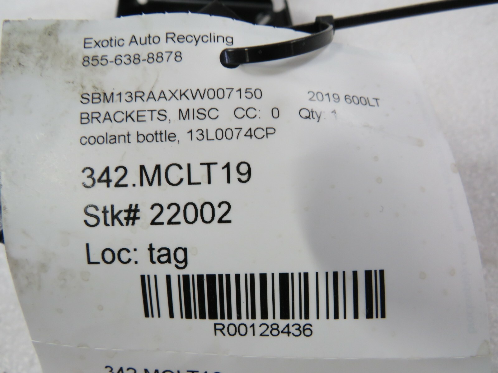 Mclaren 600LT, Coolant Bottle Bracket, Used, P/N 13L0074CP