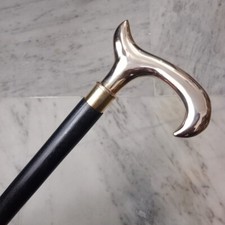 Vintage Antique Walking Cane Black Wooden Walking Stick Brass Handle Derby Gift