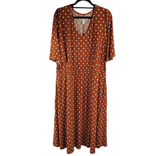 Girl With Curves Women Gingerbread dot Knit Midi Dress with Flutter Sleeve XL
