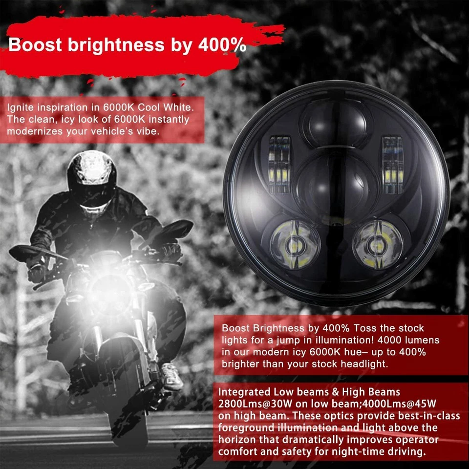 Faro LED de 5,75" 5 3/4" haz sellado alto-bajo para Harley Dyna Street Bob FXDB Foto 2 de 4