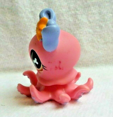Figurine Littlest Pet Shop LPS #513 - Pieuvre Rose Aux Yeux Bleus Et Noeud Violet - Hasbro