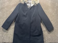 Nine West Women's Black Wool-Blend Coat XL - Faux Fur Lined Hood - Warm NICE!