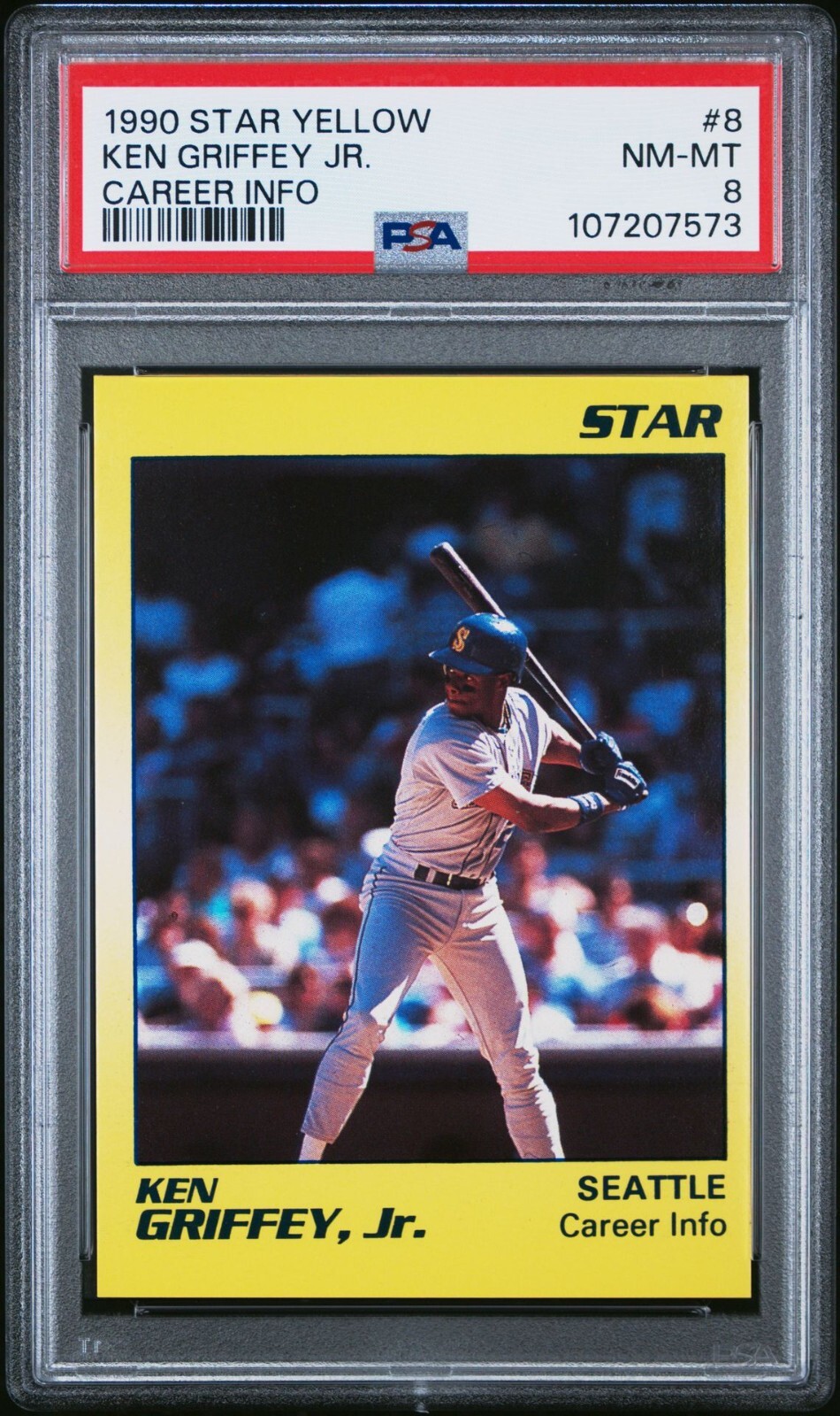 1990 STAR KEN GRIFFEY JR. YELLOW 8 KEN GRIFFEY JR. CAREER INFO PSA 8