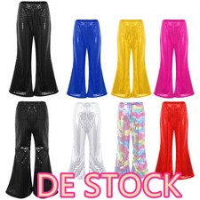 DE-Mädchen Tanz Hosen Glitzer Pailletten Schlaghose Weites Bein Freizeithose