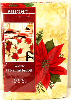 Bright Ideas Christmas Poinsettia Cotton Rectangular 6ox102'' New, Open PKG
