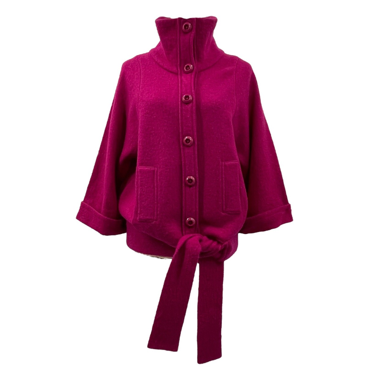 Joe Fresh Style Frais Wool Jacket Mock Neck Tie Waist 3/4 Sleeve