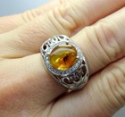 925 Sterling SILVER adjustable Ring with Fossil Fly inclusion in BALTIC AMBER