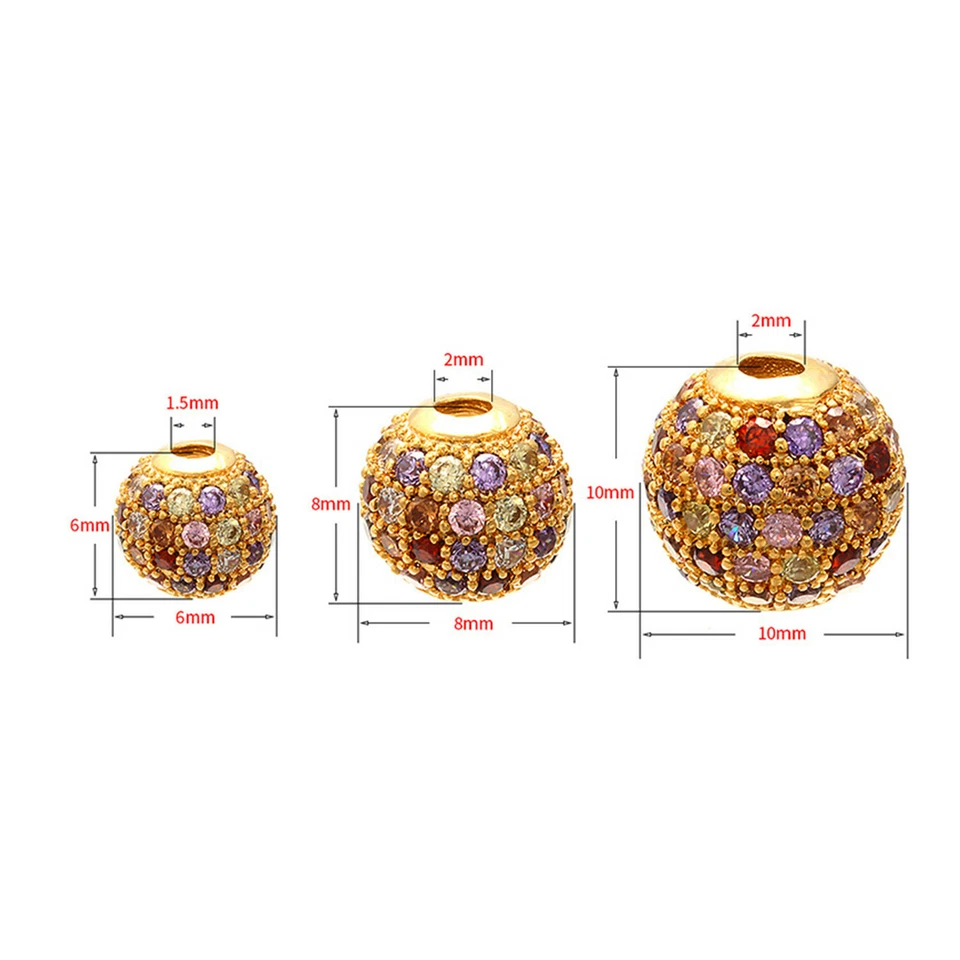 3pcs Brass Assorted Crystal Ball Spacer Beads Necklace Bracelet DIY Accessories - Image 2 of 4