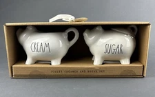 RAE DUNN Farmhouse PIGLET CREAMER AND SUGAR SET White