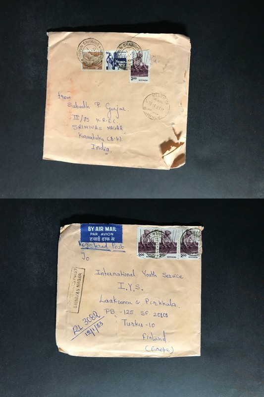 India Registered Cover to Finland City Cancel 1980s-1990s Cover #1985