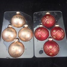 8 Rauch Dark Red Gold Christmas Balls Ornaments Gold Glitter Baubles