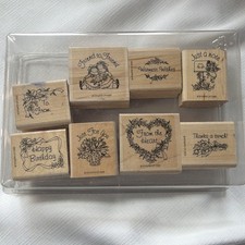 Stampin' Up Wood Mounted Rubber Stamp Set Floral Greetings Set of 8 1993