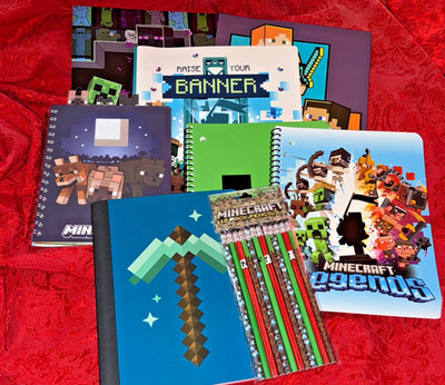 Minecraft School Lot Folders Notebook 3-Hole 2-Pocket Portfolio Folders Pencils