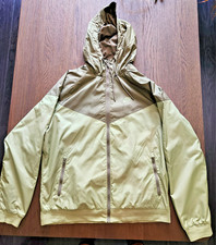 Nike Men's L Hooded Full Zip Windbreaker Jacket, Zipped Pockets, Green/Brown,EUC