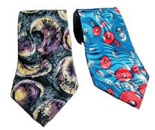 2 Vtg 1990s COMO COLLEZIONE Silk Ties Professor Academia Abstract Art Sartorial
