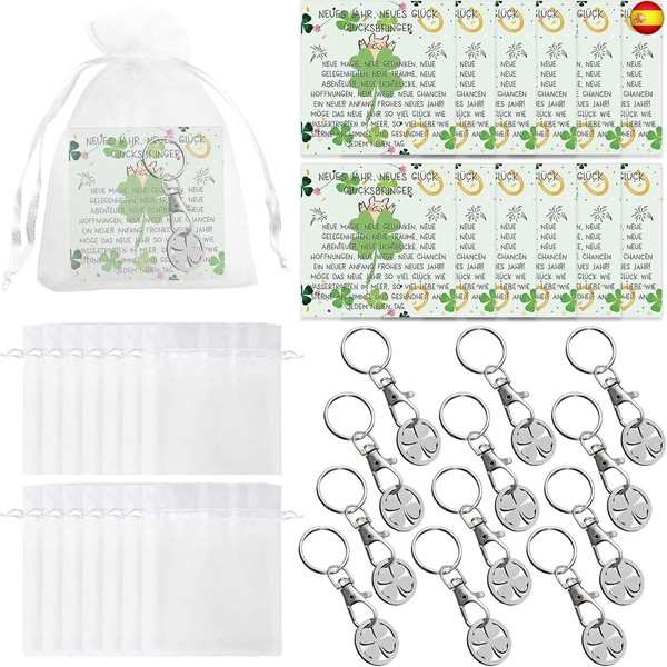 12 Piezas Regalo de Buena Suerte Set, con 12 Llaveros de Trébol de Cuatro Hojas