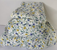 VINTAGE LAURA ASHLEY Full Sheet Sets FLANNEL 4 pc Yellow Lilac FLORAL Farmhouse