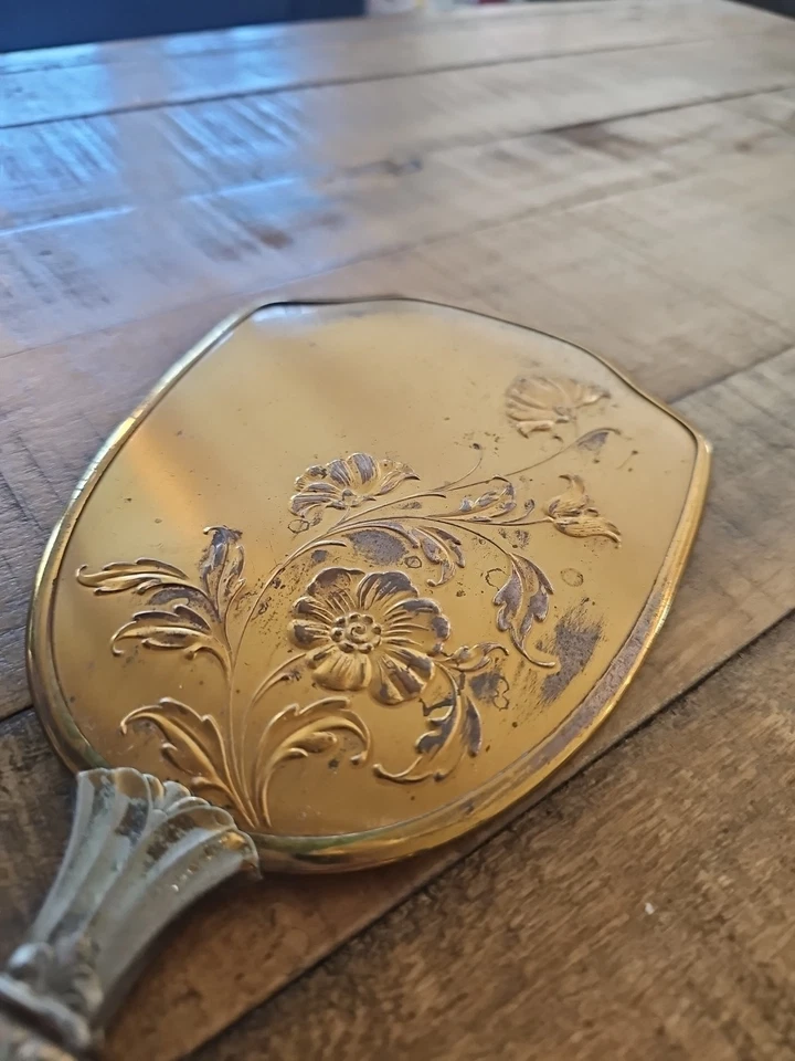 Tocador tocador vintage con espejo de mano flores floral tono latón victoriano Foto 4 de 4