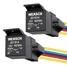 2 Pack Car Relay Harness, 12V 40A 5-Pin SPDT, with Interlocking Relay Socket and