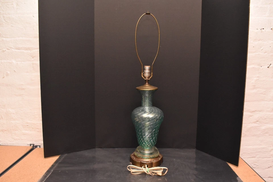VINTAGE MCM BAROVIER & TOSO MURANO Green ART GLASS  LAMP SWIRLD Silver FLECK - Image 3 of 4
