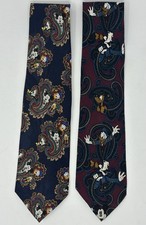 Disney Mickey Mouse Pluto Goofy Donald Duck Lot Of 2 Silk Ties