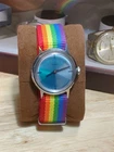 Vintage Timex Color Flicks Blue Pakter Krauss Rainbow Strap Watch 30mm Runs 👍