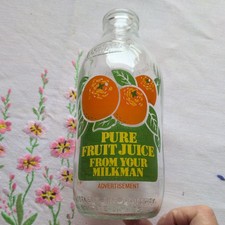Pure Fruit Juice Oranges Vintage Milk Bottle 1 Pint Advertising  