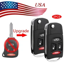 2 Flip Key Case Shell Modified For Chrysler Dodge Jeep Remote Fob Cover 4 Button