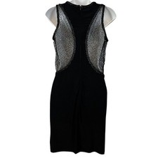 Mac Duggal Womens Little Black Beaded Sheer Back Stretch Knit Dress Mini sz 8