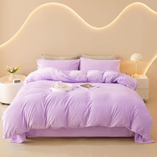 Lilac Velvet Duvet Cover Queen Set - Ultra Soft Lilac Velvet Bedding Sets 3 Piec