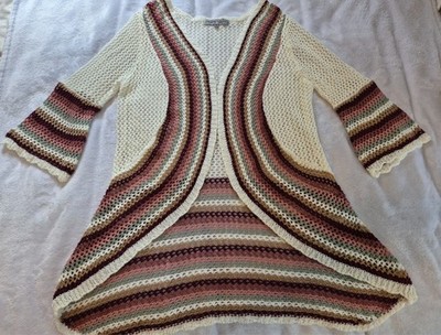 Absolutely Famous Crochete Open Front Cardigan Multi Color Womens M Beach Boho