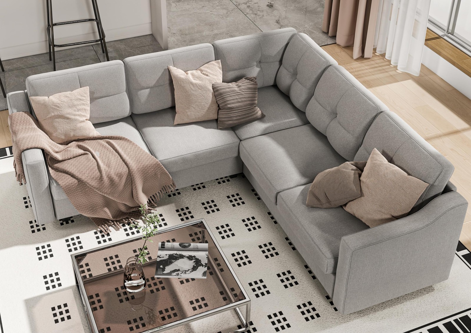 Convertible Sectional Sofa, 5-Seat Sofas L Shaped Couch for Living Room