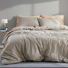 100 Cotton Comforter Set Queen Size Light Grey, Linen-Like Texture, Super Sof