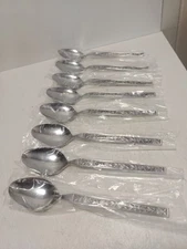 8 Interpur MEXICALY ROSE Stainless Steel Japan Oval Soup Spoons 7 3/8”
