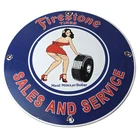 Vintage Firestone Tires Sign - Auto Tyres Sales Service Gas Pump Porcelain Sign