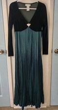 VTG 80s Prom Christmas Dark Green Velvet Satin Long Sleeve Gown Dress Sz 10 USA