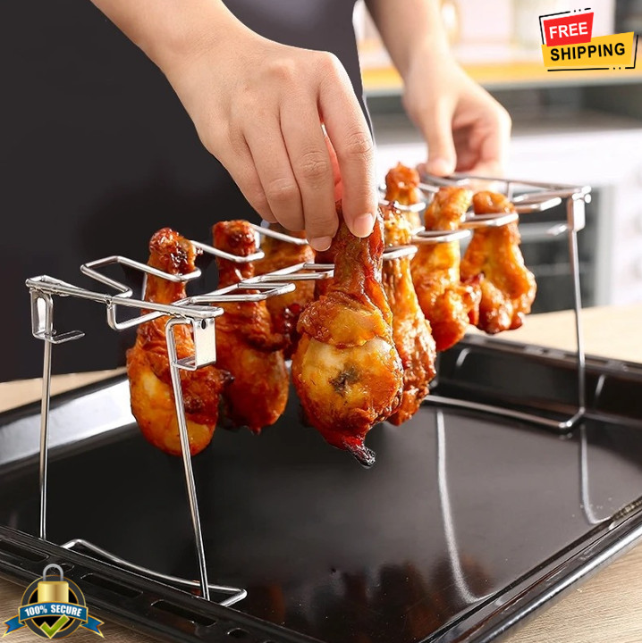 1Pc Stainless Steel Grill Rack Chicken Leg Oven Bbq Kitchen Tool