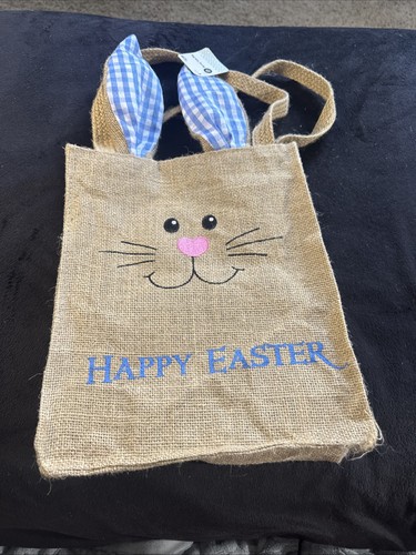Easter Bunny Embroidered Burlap Sack With Rabbit Ears Gift Bag 12