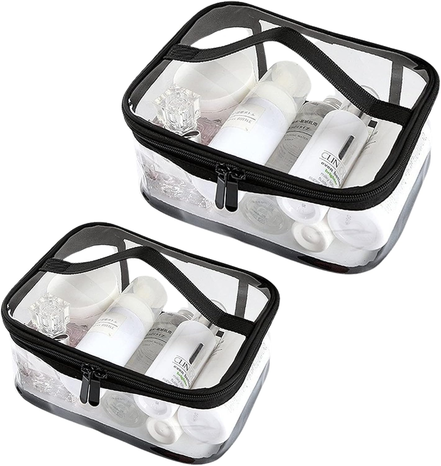 Clear Toiletry Bag,  2PCS Portable Makeup Bag Transparent Cosmetic Bag with Hand