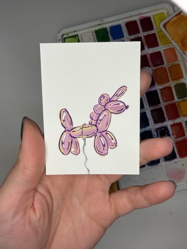 ACEO Original Gouache Painting 2.5x3.5in - Unicorn Balloon -  Mini Art