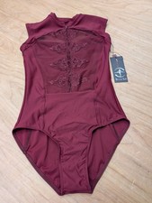 Wear Moi Megara Burgundy High Neck Zipper Front With Baroque Embroidery Leotard