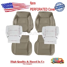 Front PERF Bottom Top Leather Seat Cover Tan Foam Pad For 15-19 GMC Sierra 1500
