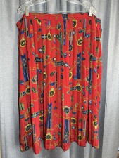 VTG Alfred Dunner Bright Red Pleated Multicolored Floral Elastic Waist Skirt 18