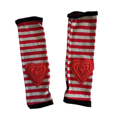 Hot Topic Red, Grey & Black Striped Heart Patch Arm Warmers