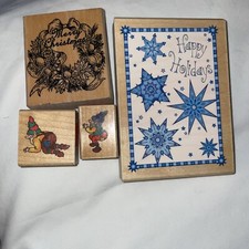 Christmas Elves, Wreath & Snowflake Holiday Wood Mounted Rubber Stamps
