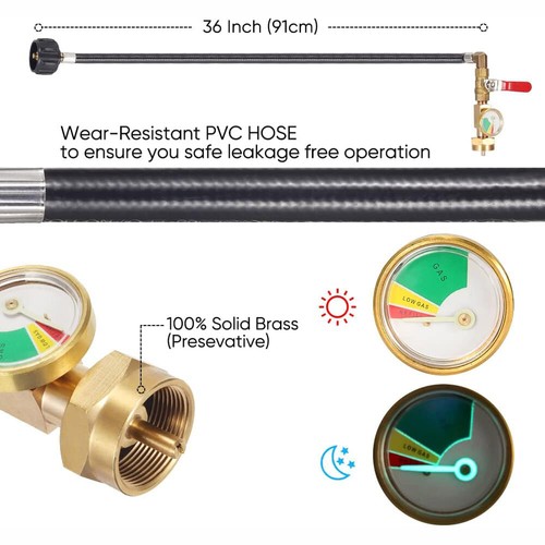 Manguera de extensión adaptador de recarga de propano de 1 lb a 20 lb con control de encendido y apagado medidor 40"" - Imagen 7 de 9