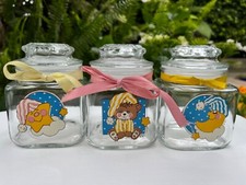 Vintage 1987 Nursery Decor 3 Glass Jars with Lids, Different Decal on Each EUC