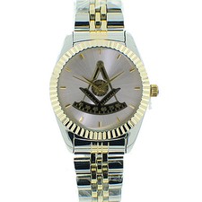 Masonic Past Master's Freemasons Watch. Duo-Tone Gold  Silver Color Steel Band