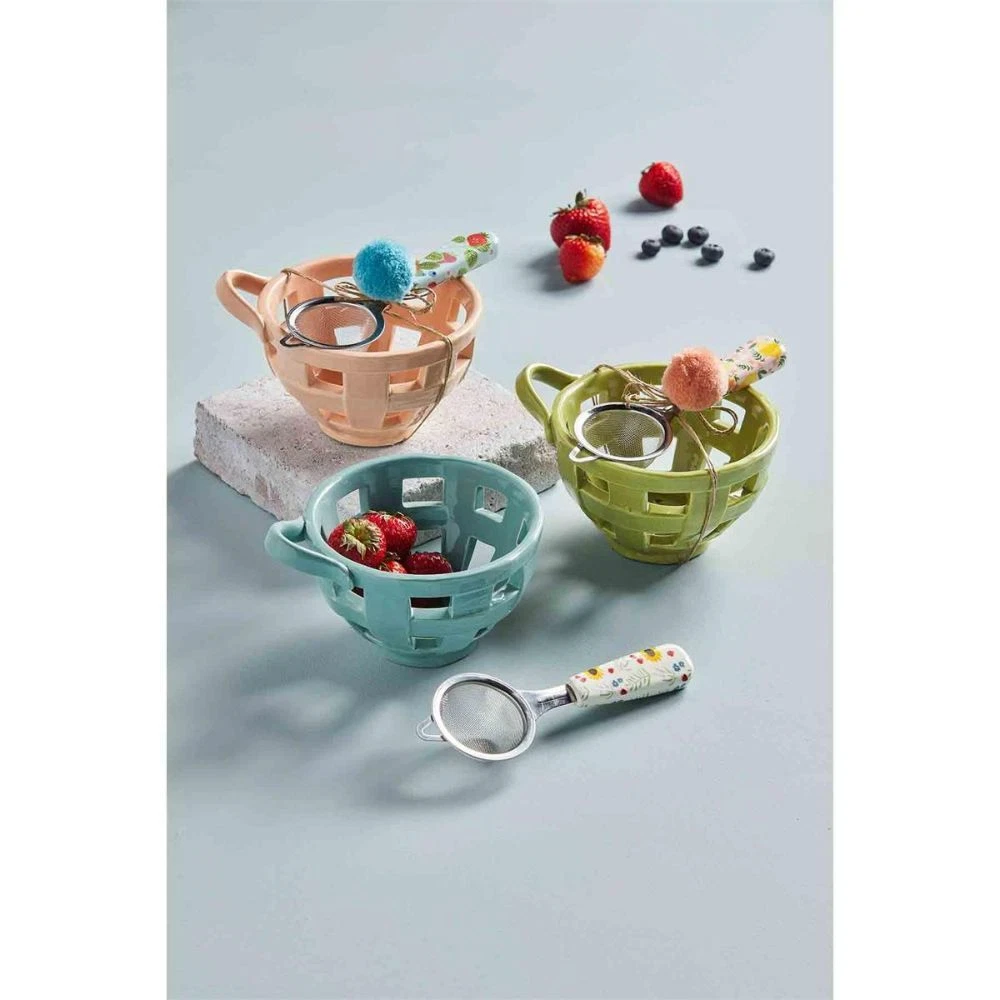 Mud Pie E2 Botanica Berry Strainer Set Basket 3.5x5.5" Di 41540015 -Choose Color